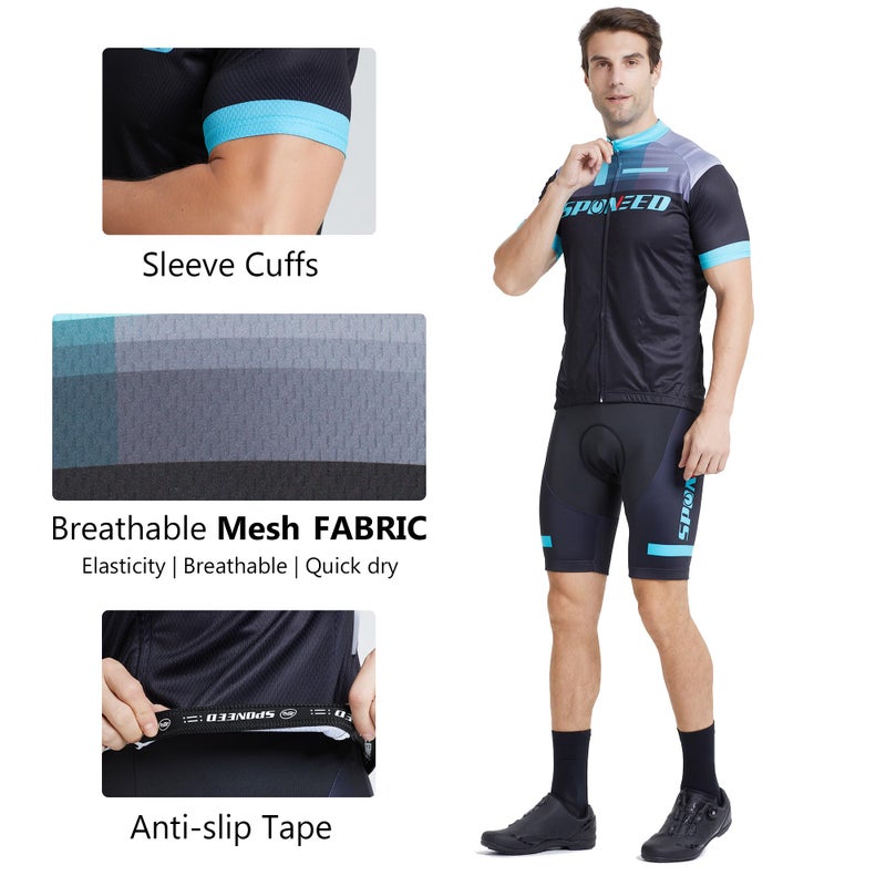 sponeed Cycling Padded Shorts and Jerseys Bike Gear Riding Bicycle Clothes US Large Black Blue - Image 5
